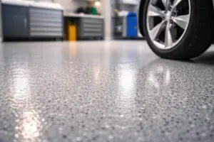 Epoxy garage floor surface in a clean residential garage, illustrating is spring the right time for epoxy garage floors in Whitby