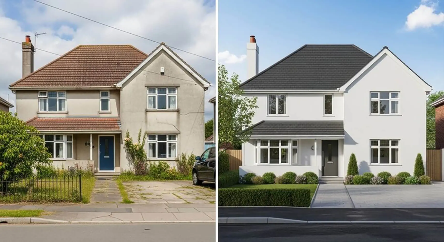 Before and after example showing how homeowners decide should you repaint or repair exterior surfaces to restore curb appeal and exterior condition.